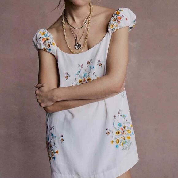 Free People Wildflower Embroidered Linen Blend Mini Dress Size Medium - Picture 12 of 12